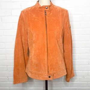 I.E. Relaxed Orange Suede Leather Moto Jacket